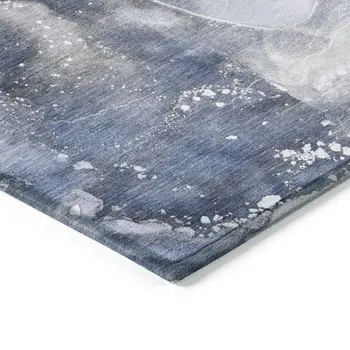 2' X 3' Blue and Gray Abstract Washable Non Skid Indoor Outdoor Area Rug