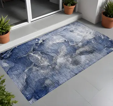 2' X 3' Blue and Gray Abstract Washable Non Skid Indoor Outdoor Area Rug