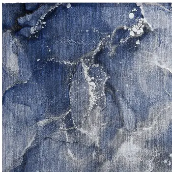2' X 3' Blue and Gray Abstract Washable Non Skid Indoor Outdoor Area Rug
