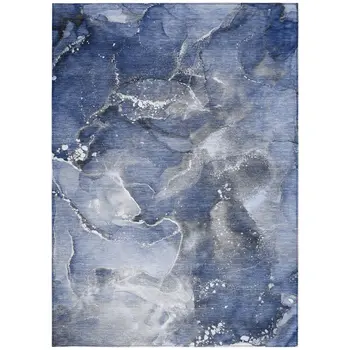 5' X 8' Blue and Gray Abstract Washable Non Skid Indoor Outdoor Area Rug