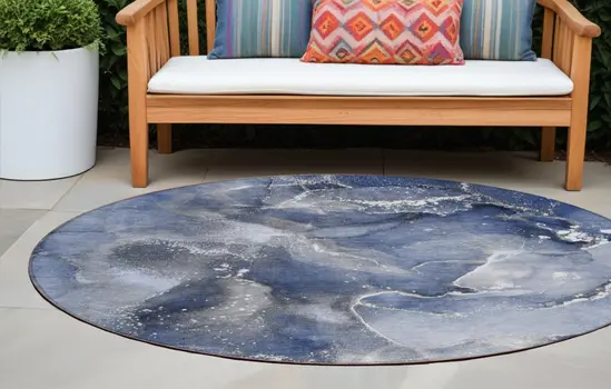 8' Round Blue and Gray Round Abstract Washable Non Skid Indoor Outdoor Area Rug