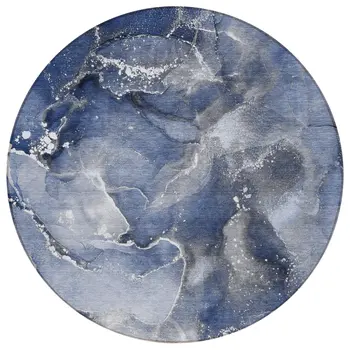 8' Round Blue and Gray Round Abstract Washable Non Skid Indoor Outdoor Area Rug