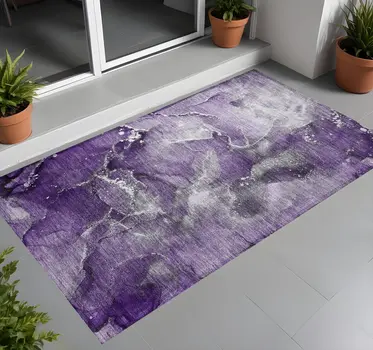 2' X 3' Gray and Purple Abstract Washable Non Skid Indoor Outdoor Area Rug