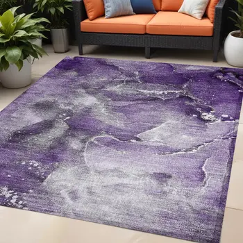 5' X 8' Gray and Purple Abstract Washable Non Skid Indoor Outdoor Area Rug