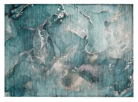 2' X 3' Teal Abstract Washable Non Skid Indoor Outdoor Area Rug