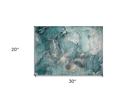 2' X 3' Teal Abstract Washable Non Skid Indoor Outdoor Area Rug