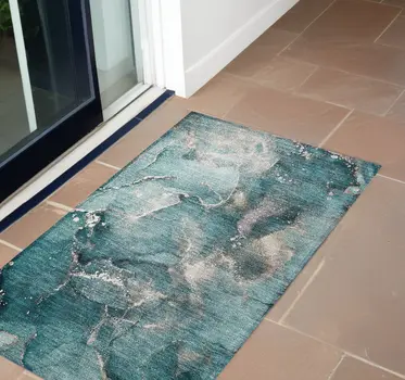 3' X 5' Teal Abstract Washable Non Skid Indoor Outdoor Area Rug