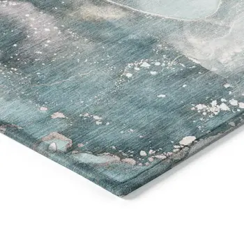 9' X 12' Teal Abstract Washable Non Skid Indoor Outdoor Area Rug
