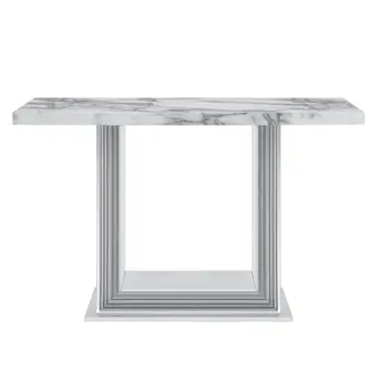 26" White and Silver Faux Marble Frame Console Table