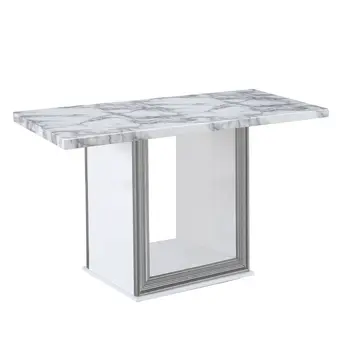 26" White and Silver Faux Marble Frame Console Table