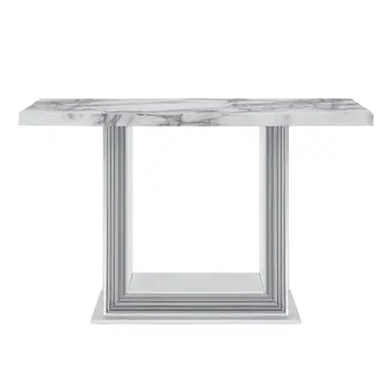 26" White and Silver Faux Marble Frame Console Table