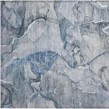 2' X 3' Blue and Gray Abstract Washable Non Skid Indoor Outdoor Area Rug
