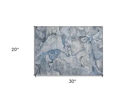 2' X 3' Blue and Gray Abstract Washable Non Skid Indoor Outdoor Area Rug