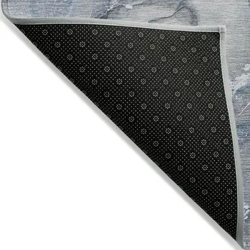 8' Runner Blue and Gray Abstract Washable Non Skid Indoor Outdoor Runner Rug