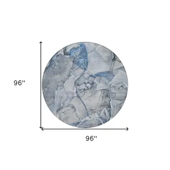 8' Round Blue and Gray Round Abstract Washable Non Skid Indoor Outdoor Area Rug