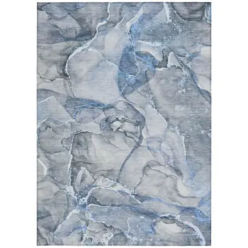 9' X 12' Blue and Gray Abstract Washable Non Skid Indoor Outdoor Area Rug
