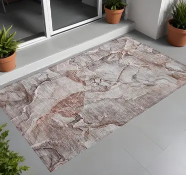 3' X 5' Gray and Red Abstract Washable Non Skid Indoor Outdoor Area Rug