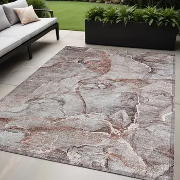 5' X 8' Gray and Red Abstract Washable Non Skid Indoor Outdoor Area Rug
