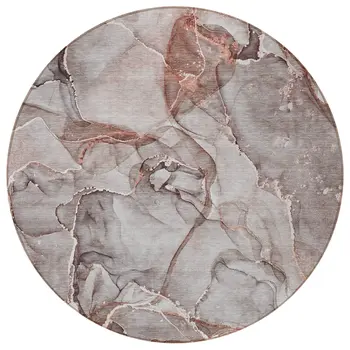 8' Round Gray and Red Round Abstract Washable Non Skid Indoor Outdoor Area Rug