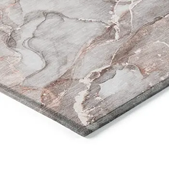 9' X 12' Gray and Red Abstract Washable Non Skid Indoor Outdoor Area Rug