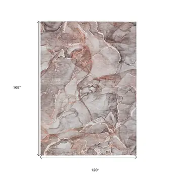 10' X 14' Gray And Red Abstract Washable Indoor Outdoor Area Rug
