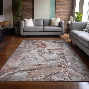 10' X 14' Gray And Red Abstract Washable Indoor Outdoor Area Rug