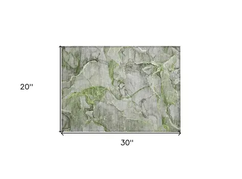 2' X 3' Green Abstract Washable Non Skid Indoor Outdoor Area Rug