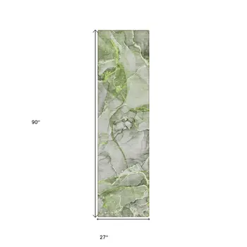 8' Runner Green Abstract Washable Non Skid Indoor Outdoor Runner Rug