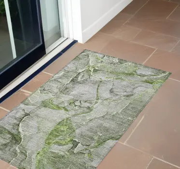 3' X 5' Green Abstract Washable Non Skid Indoor Outdoor Area Rug