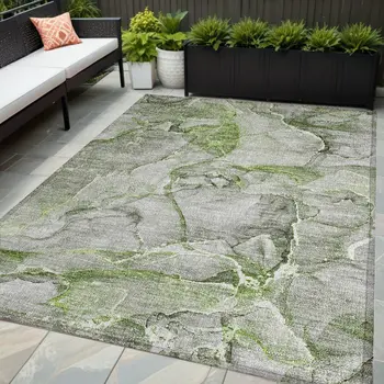 5' X 8' Green Abstract Washable Non Skid Indoor Outdoor Area Rug