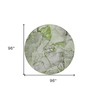 8' Round Green Round Abstract Washable Non Skid Indoor Outdoor Area Rug