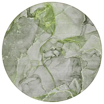8' Round Green Round Abstract Washable Non Skid Indoor Outdoor Area Rug
