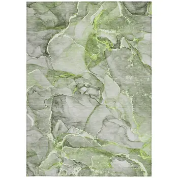 8' X 10' Green Abstract Washable Non Skid Indoor Outdoor Area Rug