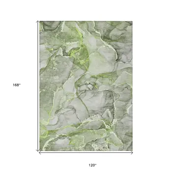 10' X 14' Green Abstract Washable Non Skid Indoor Outdoor Area Rug