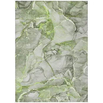 10' X 14' Green Abstract Washable Non Skid Indoor Outdoor Area Rug
