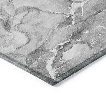 2' X 3' Gray and Ivory Abstract Washable Non Skid Indoor Outdoor Area Rug