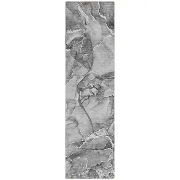 8' Runner Gray and Ivory Abstract Washable Non Skid Indoor Outdoor Runner Rug