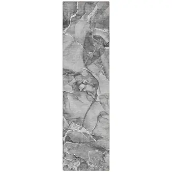8' Runner Gray and Ivory Abstract Washable Non Skid Indoor Outdoor Runner Rug