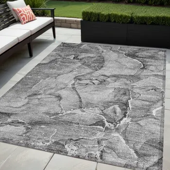 5' X 8' Gray and Ivory Abstract Washable Non Skid Indoor Outdoor Area Rug