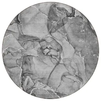 8' Round Gray and Ivory Round Abstract Washable Non Skid Indoor Outdoor Area Rug