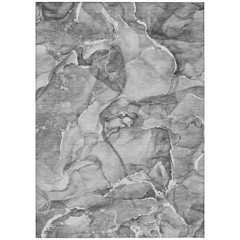 9' X 12' Gray and Ivory Abstract Washable Non Skid Indoor Outdoor Area Rug