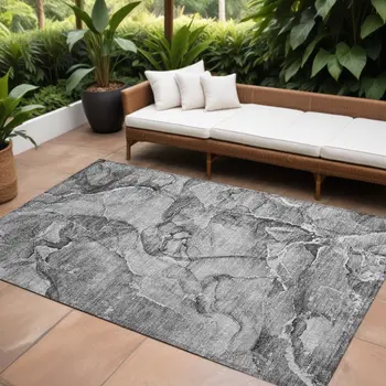 10' X 14' Gray and Ivory Abstract Washable Non Skid Indoor Outdoor Area Rug