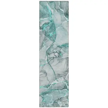 8' Runner Gray and Ivory Abstract Washable Non Skid Indoor Outdoor Runner Rug