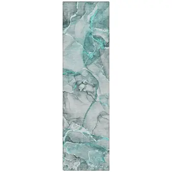 8' Runner Gray and Ivory Abstract Washable Non Skid Indoor Outdoor Runner Rug
