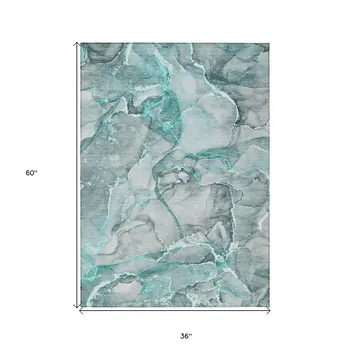3' X 5' Gray and Ivory Abstract Washable Non Skid Indoor Outdoor Area Rug
