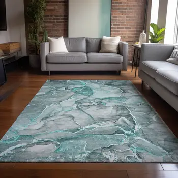 3' X 5' Gray and Ivory Abstract Washable Non Skid Indoor Outdoor Area Rug
