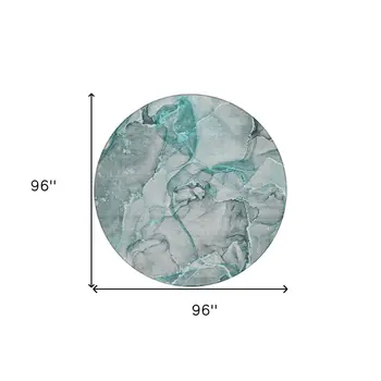 8' Round Gray and Ivory Round Abstract Washable Non Skid Indoor Outdoor Area Rug