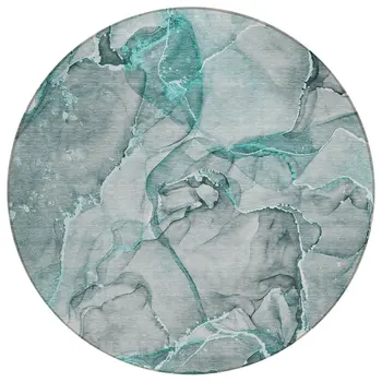 8' Round Gray and Ivory Round Abstract Washable Non Skid Indoor Outdoor Area Rug