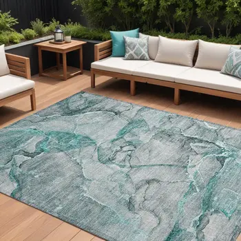 8' X 10' Gray and Ivory Abstract Washable Non Skid Indoor Outdoor Area Rug