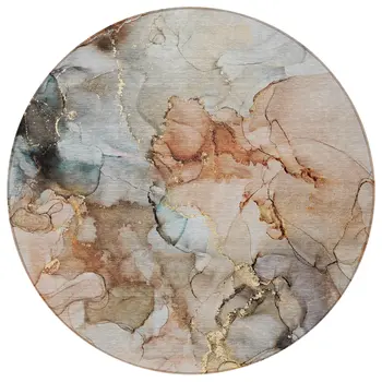 8' Round Beige Round Abstract Washable Non Skid Indoor Outdoor Area Rug